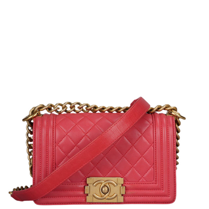 Chanel Lambskin Quilted Small Boy Flap Bag in Pink with Gold Hardware