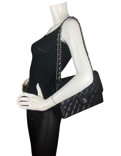 Chanel Black Caviar Leather Double Flap Jumbo Bag