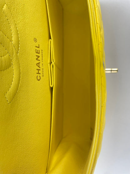 Chanel Yellow Timeless Flap Bag Medium in Lambskin Leather with Silber Hardware
