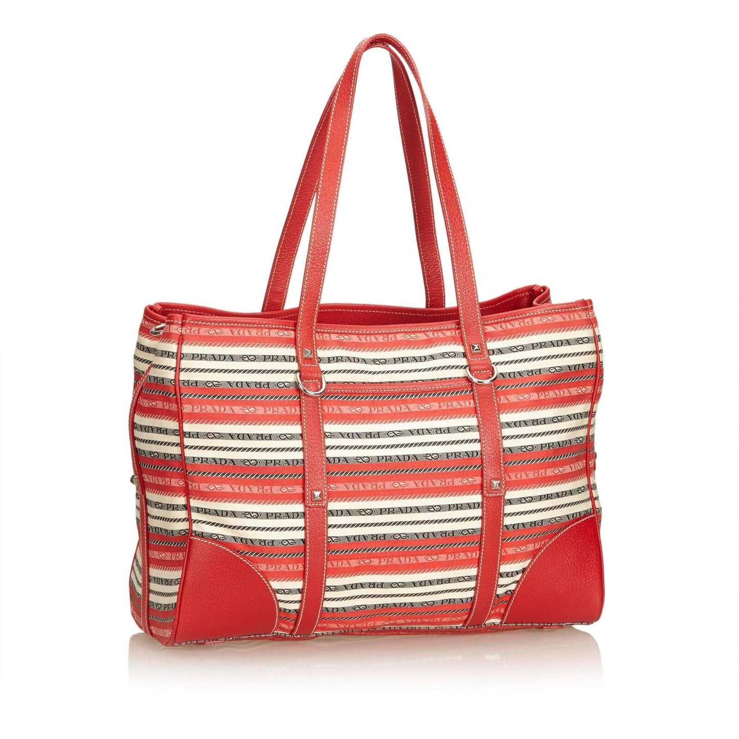 Prada Red Jacquard Fabric Striped Tote Bag Italy