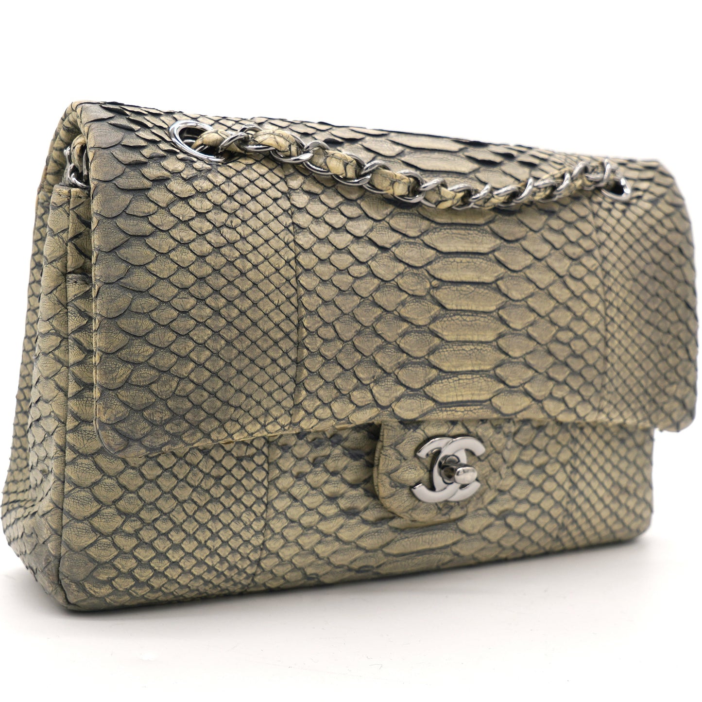 Classic Flap Medium Bag Grey Snakeskin