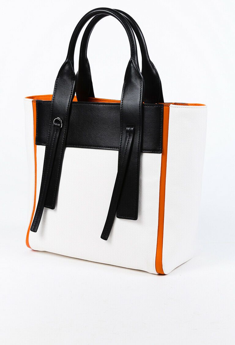 Prada Bag Ouverture Small White Orange Leather Canvas Tote