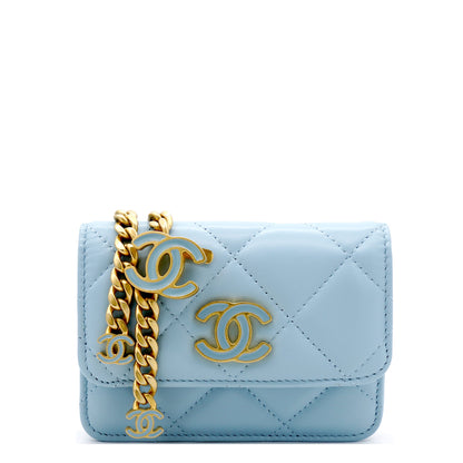 Lambskin Enamel Quilted Flap Belt Bag Blue