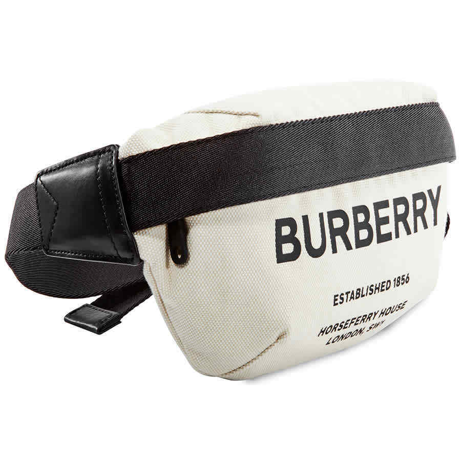 Burberry Medium Horseferry Print Cotton Canvas Bum Bag- Natural/Black