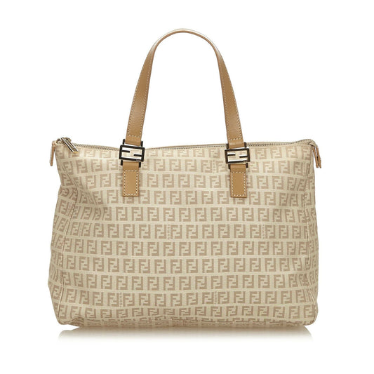 Fendi Brown Beige Canvas Fabric Zucchino Tote Bag Italy