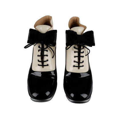 Chanel Patent Leather Bow Lace-Up Ankle Boots - '10s