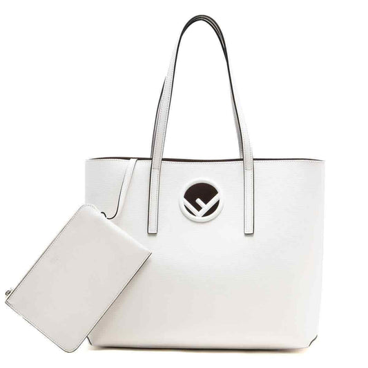 Fendi Ladies Tote bag New Shopping Logo White Leather New Shopper Logo Bag