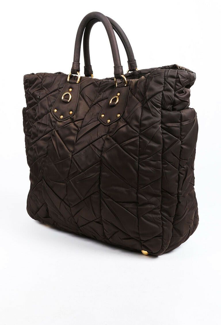 Prada Bag Brown Chevron Quilted Tessuto Nylon Tote