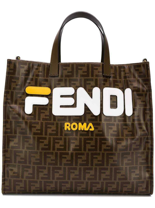 Fendi Ladies Tote bag Fendi Fila Brown/White Fd Fila Canvas Tote