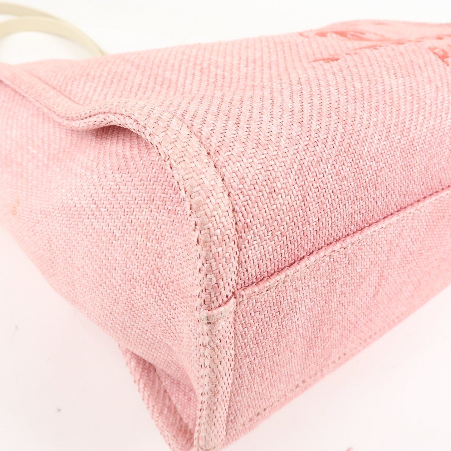CHANEL Deauville MM Straw Leather Chain Tote Bag Pink A67001