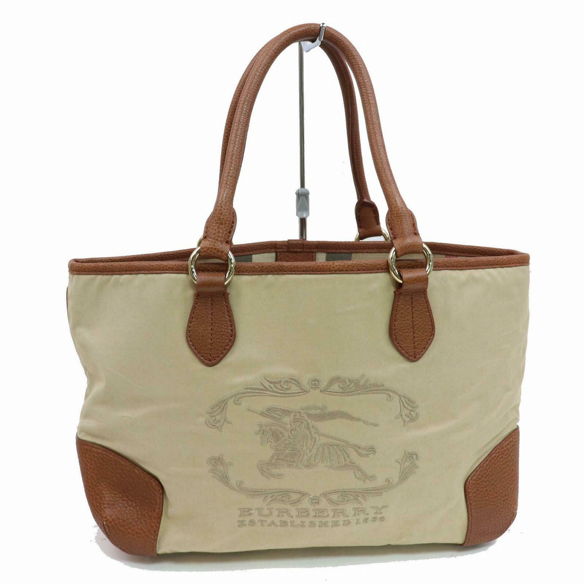 Indistinguishable  Burbe**y Hand Bag Beige Canvas (SHC1-14383)