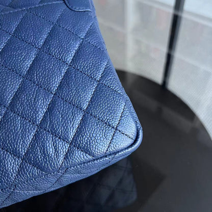 Crumpled Two Tone Flap Grained Calfskin Navy Blue Golden Hardware Series 21