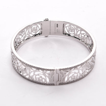 Chanel 18k White Gold & Diamond Camellia Ajoure Bangle