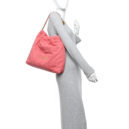 Washed Denim Quilted Chanel 22 Red