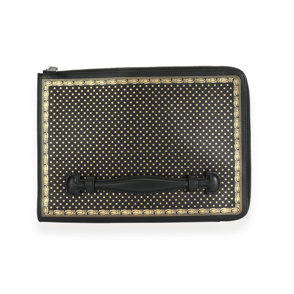 Gucci Black & Gold Magnetismo Print Leather Pouch
