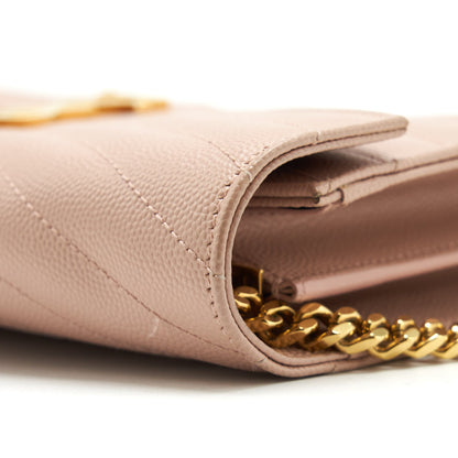 Saint Laurent/YSL Cassandre Matelasse Chain Wallet Grained Calfskin Pale Blush GHW