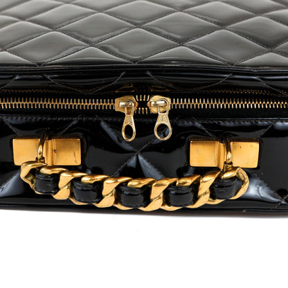 Chanel Black Patent Leather Vintage Bag with Gold Top Handle