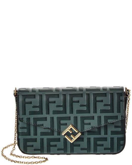 Fendi Ff Diamonds Leather Wallet On Chain