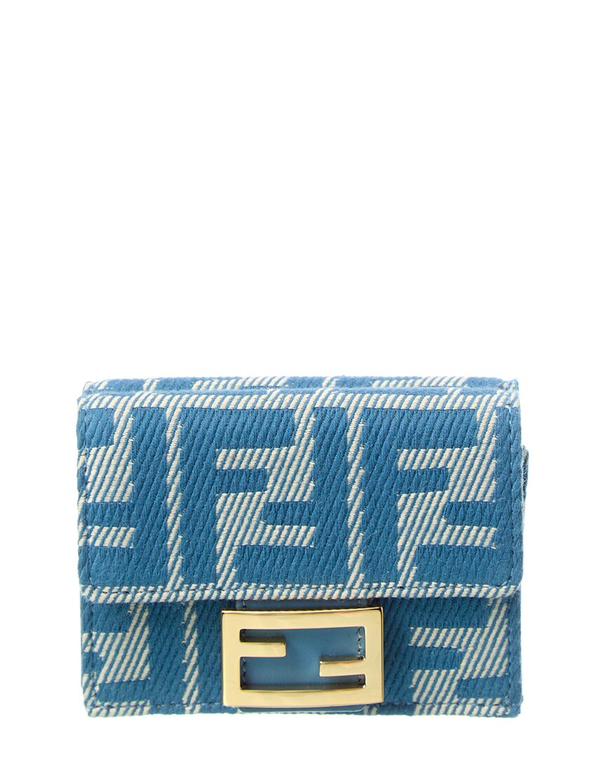 Fendi Baguette Ff Micro Trifold Jacquard & Leather Wallet Blue ONE SIZE