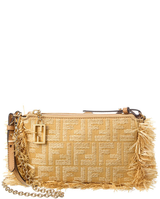Fendi Baguette Ff Jacquard & Raffia Pouch