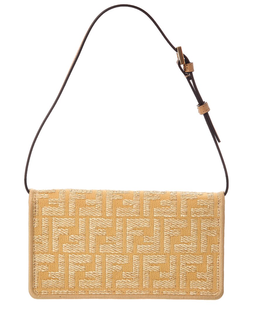 Fendi Baguette Ff Jacquard Raffia & Leather Wallet On Chain