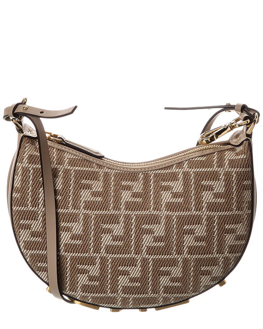 Fendi Fendigraphy Mini Ff Jacquard & Leather Hobo Bag
