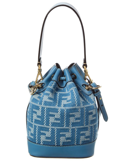 Fendi Mon Tresor Mini Ff Jacquard & Leather Bucket Bag Blue ONE SIZE