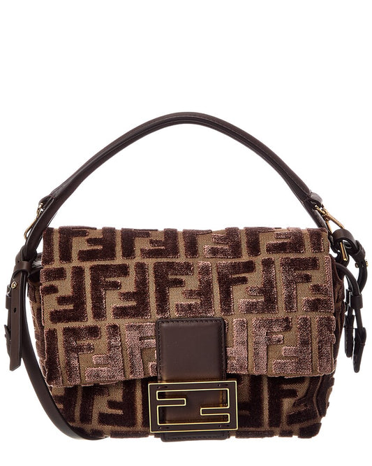 Fendi Mamma Baguette Small Ff Jacquard Velvet & Leather Shoulder Bag