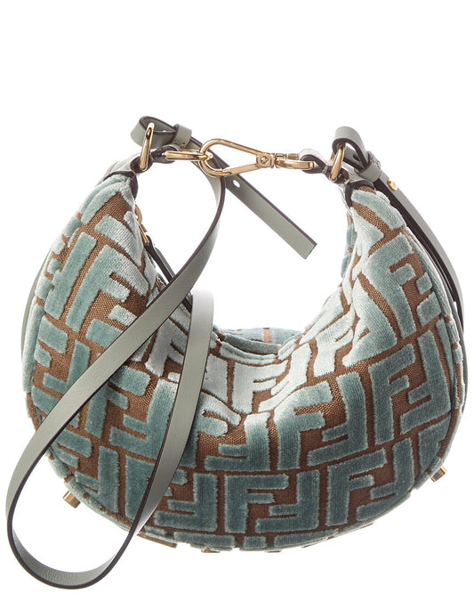 Fendi Fendigraphy Mini Ff Jacquard Velvet & Leather Hobo Bag