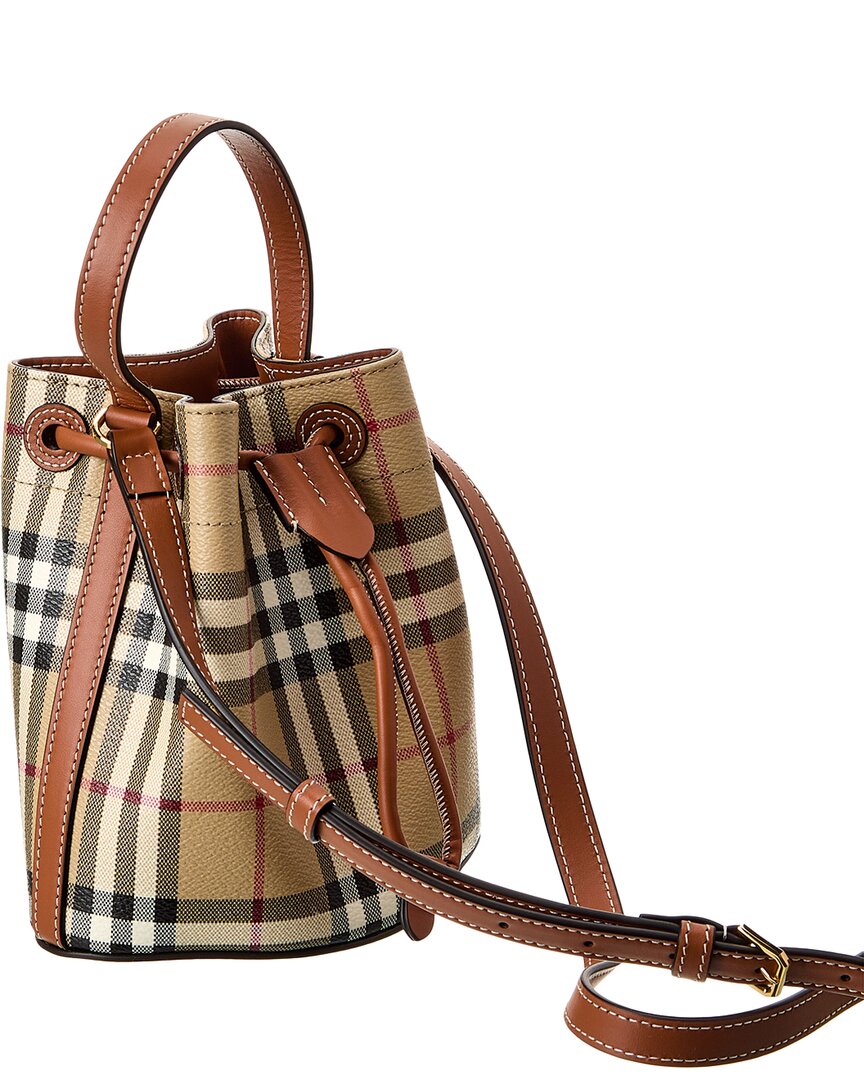 Burberry Check Mini E-Canvas & Leather Bucket Bag