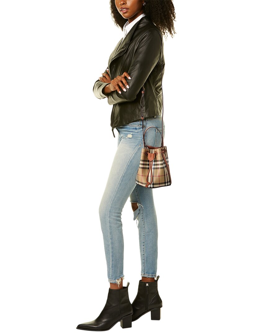 Burberry Check Mini E-Canvas & Leather Bucket Bag