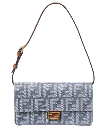 Fendi Baguette Ff Denim & Leather Wallet On Chain