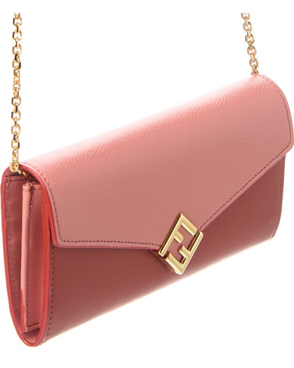 Fendi Ff Diamonds Leather Wallet On Chain