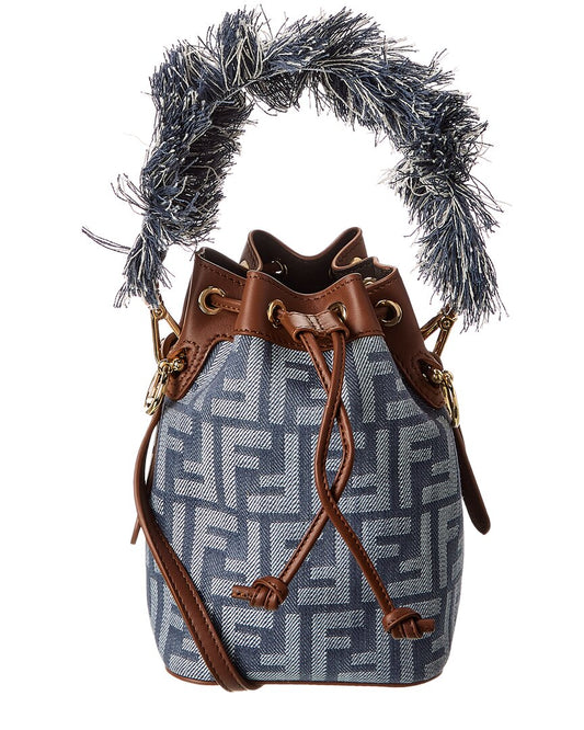 Fendi Mon Tresor Mini Ff Denim & Leather Bucket Bag