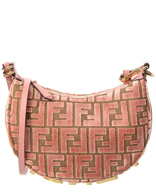 Fendi Fendigraphy Mini Ff Jacquard Velvet & Leather Hobo Bag