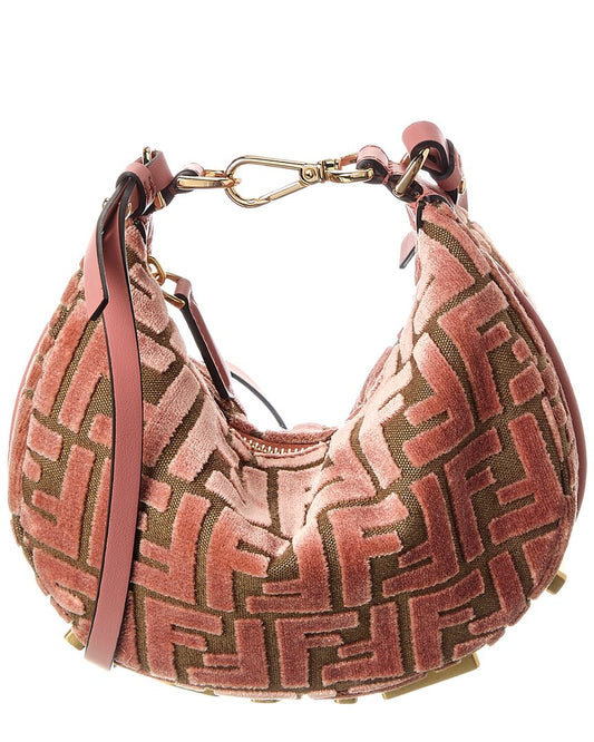 Fendi Fendigraphy Mini Ff Jacquard Velvet & Leather Hobo Bag