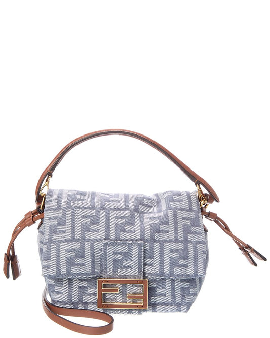 Fendi Mamma Baguette Small Ff Denim & Leather Shoulder Bag
