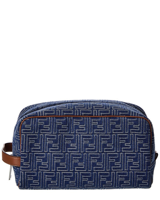 Fendi Ff Medium Denim & Leather Pouch