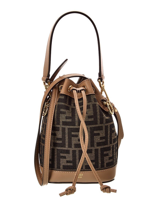 Fendi Mon Tresor Mini Ff Jacquard & Leather Bucket Bag, Brown