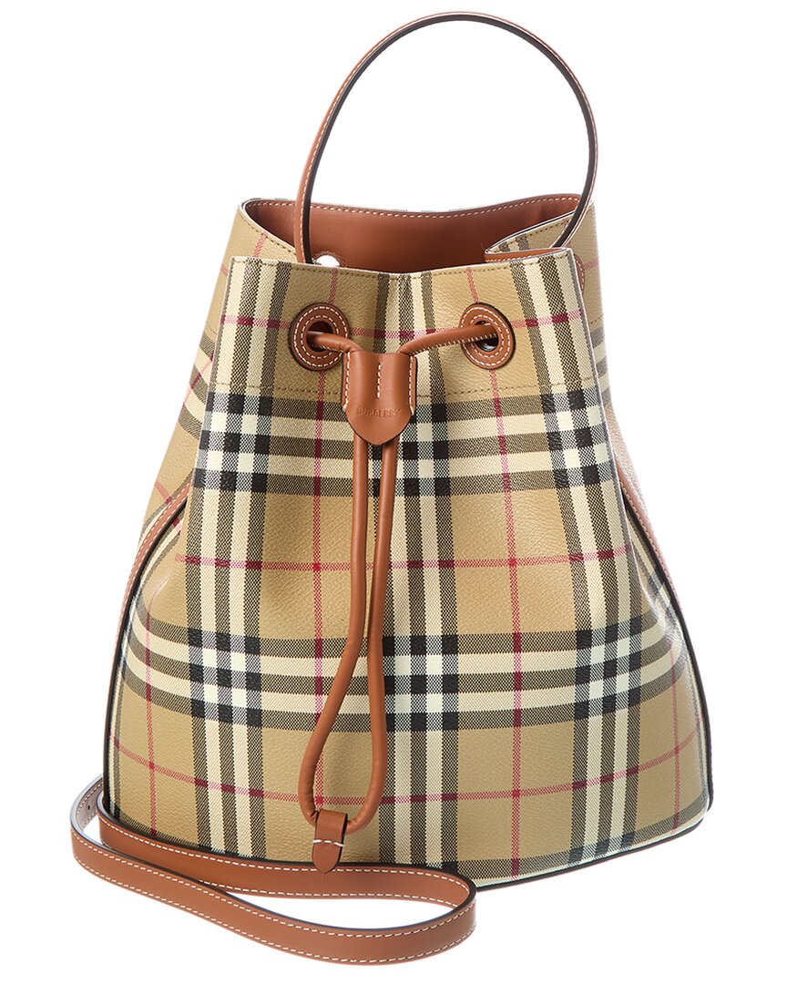 Burberry Check E-Canvas & Leather Bucket Bag
