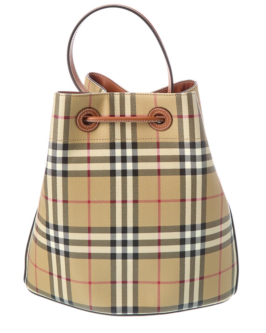 Burberry Check E-Canvas & Leather Bucket Bag