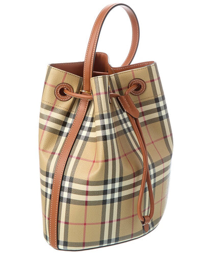 Burberry Check E-Canvas & Leather Bucket Bag