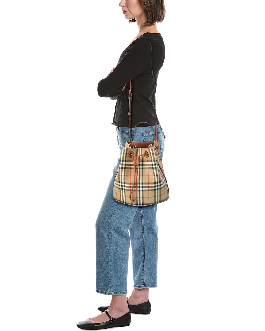 Burberry Check E-Canvas & Leather Bucket Bag