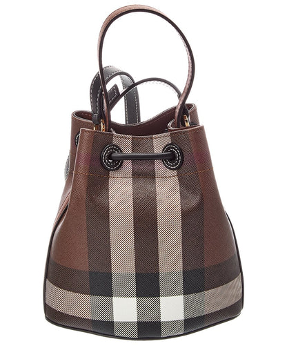 Burberry Mini Check E-Canvas & Leather Bucket Bag