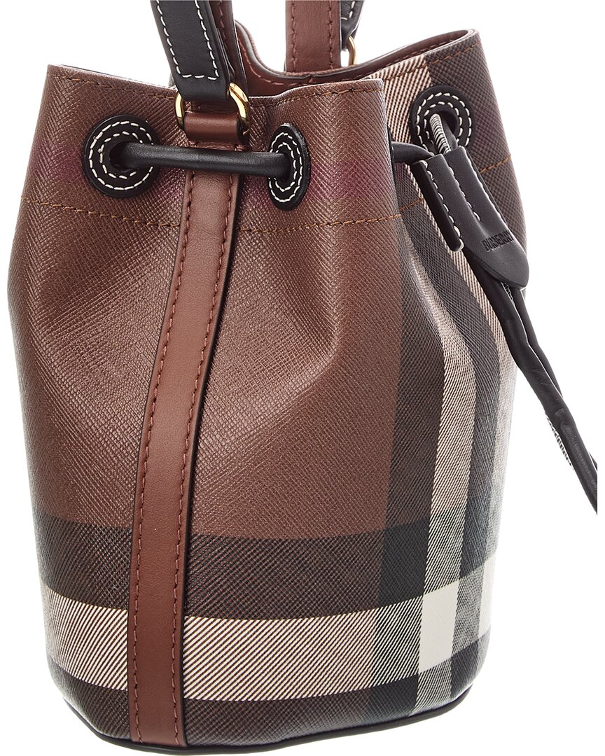 Burberry Mini Check E-Canvas & Leather Bucket Bag
