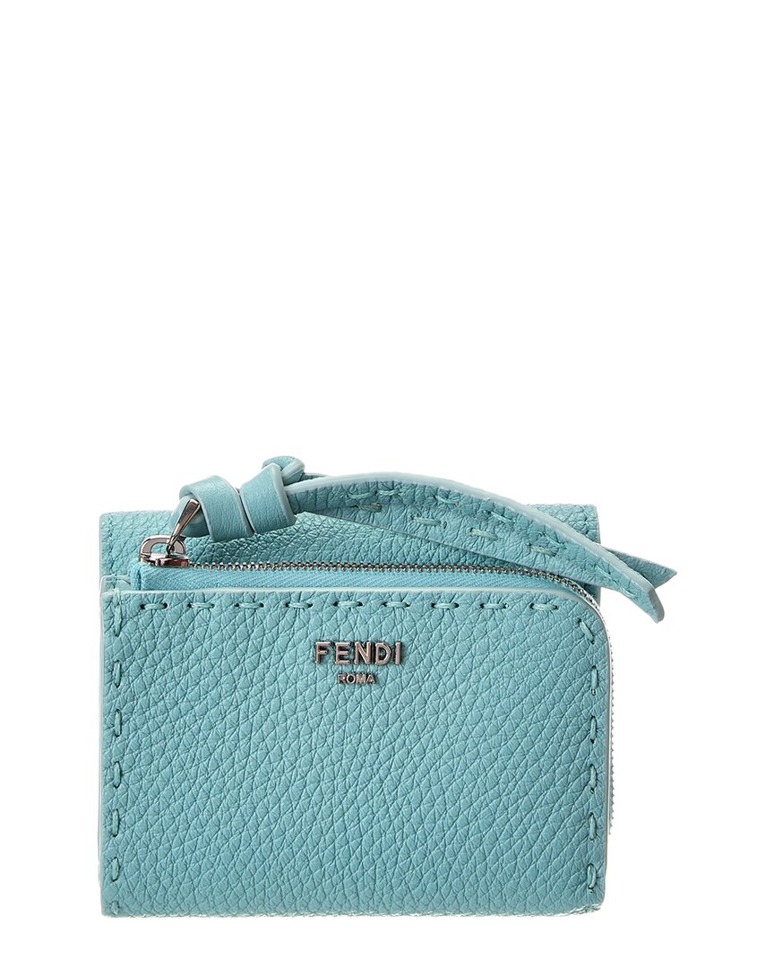 Fendi Peekaboo Micro Leather Trifold Wallet Blue ONE SIZE