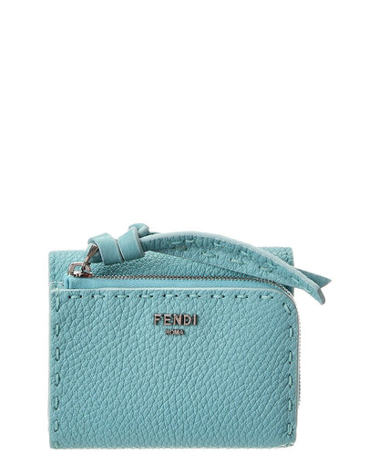 Fendi Peekaboo Micro Leather Trifold Wallet Blue ONE SIZE