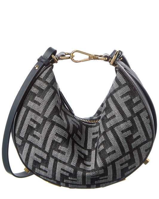 Fendi Fendigraphy Mini Ff Denim & Leather Hobo Bag