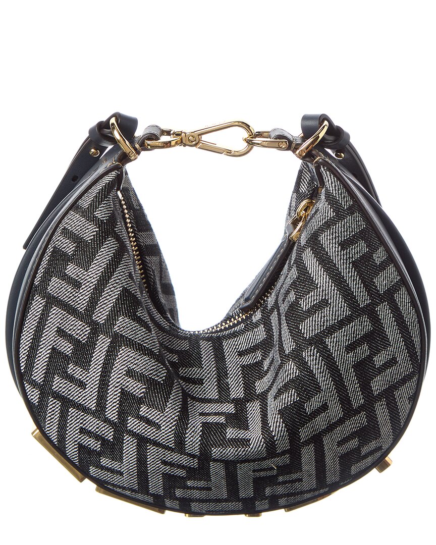 Fendi Fendigraphy Mini Ff Denim & Leather Hobo Bag