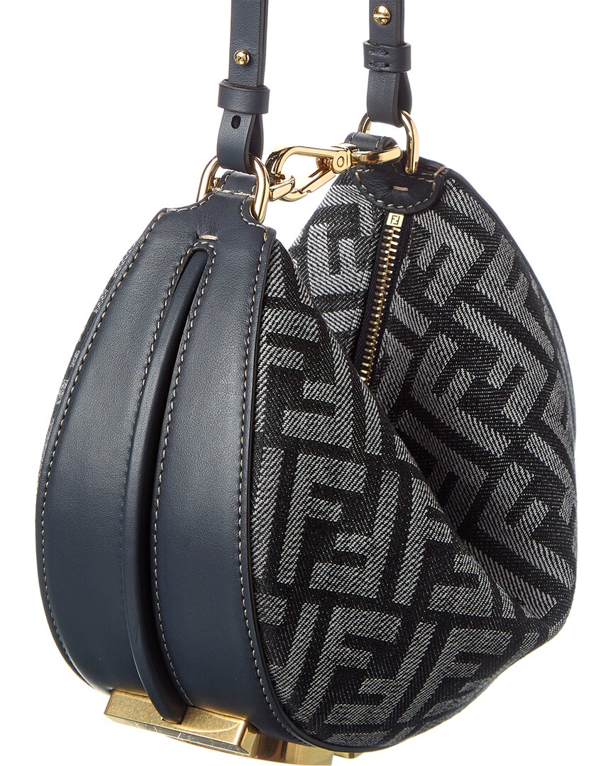 Fendi Fendigraphy Mini Ff Denim & Leather Hobo Bag